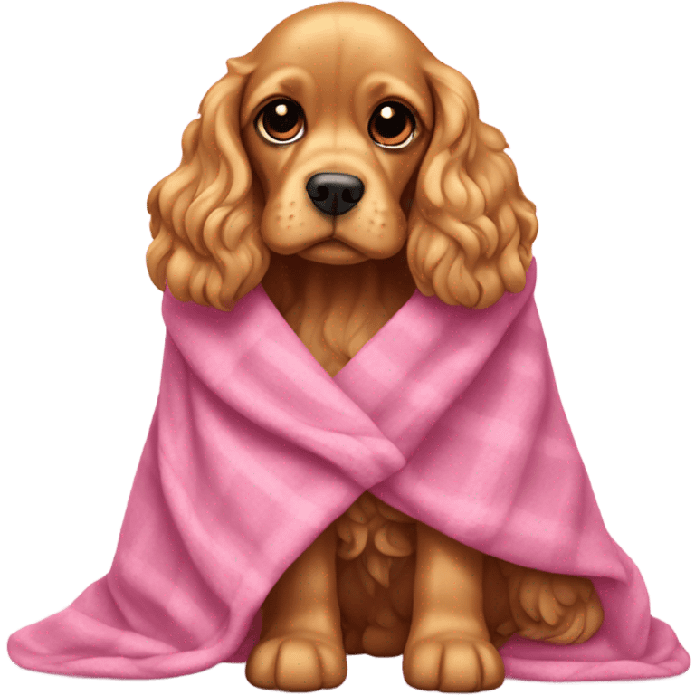 golden Cocker spaniel in a pink blanket emoji