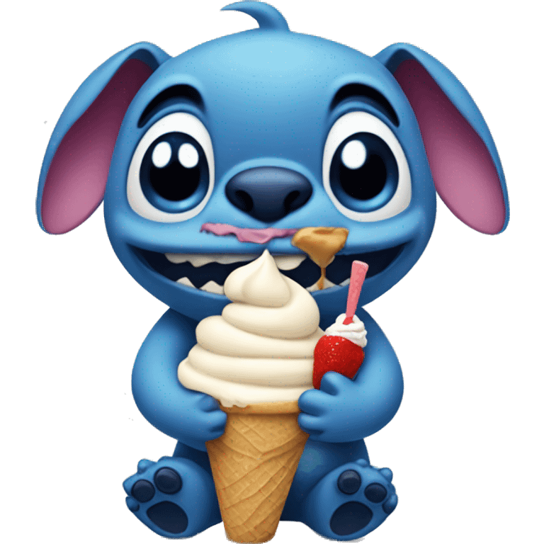 Stitch holding an ice cream emoji