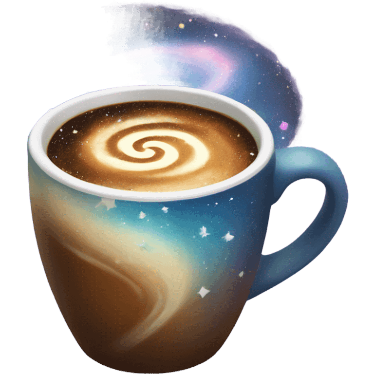 A steaming coffee mug with swirling galaxies and stars forming a spiral inside the liquid. emoji