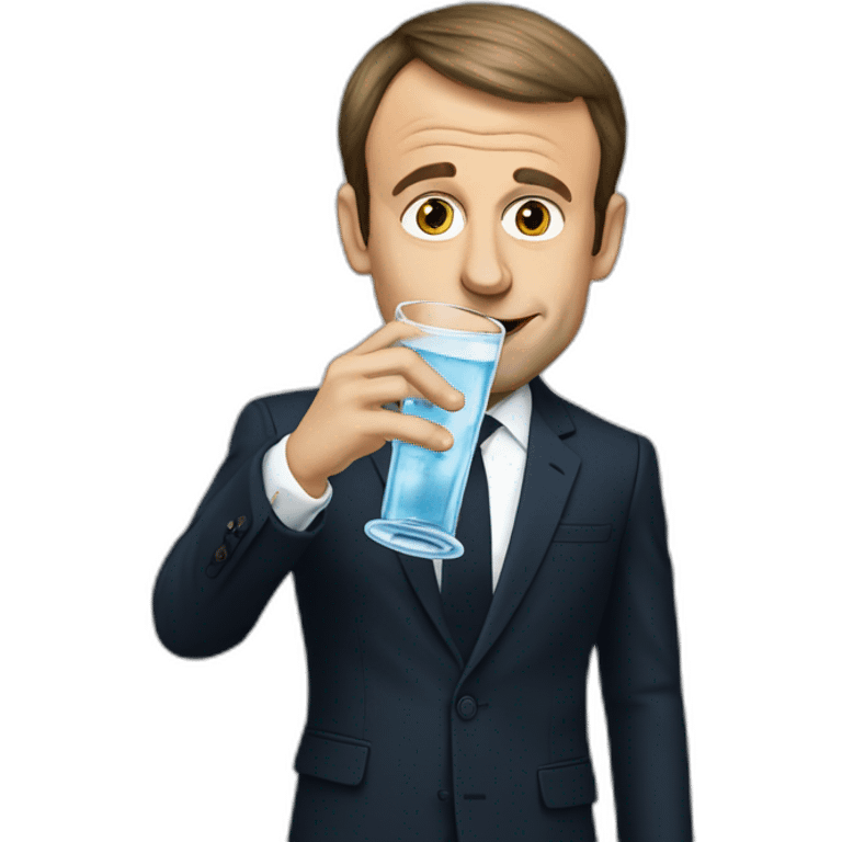 Emmanuel Macron drinking a glass of water emoji