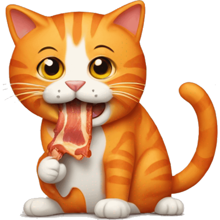 Orange cat eating a bacon  emoji