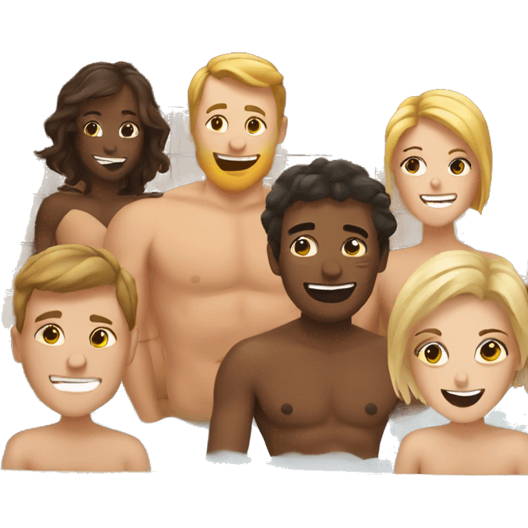 Group of white friends in sauna  emoji