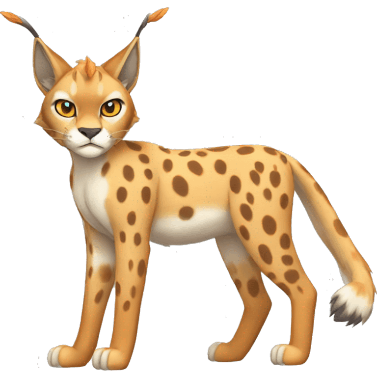 spotted Lynx-Caracal-Fakemon-hybrid with orange points full body emoji