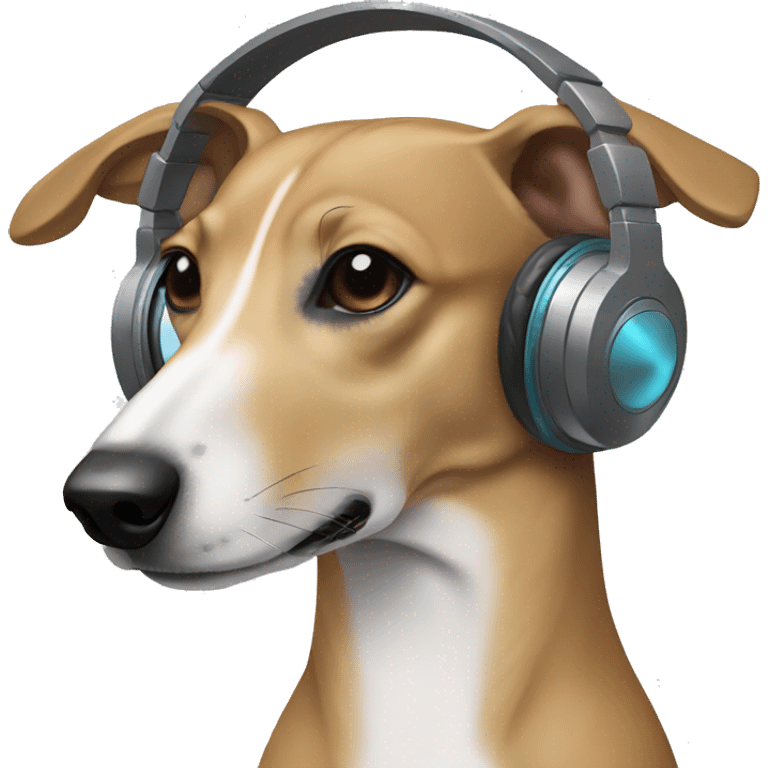 light brown whippet with headphones on both ears emoji