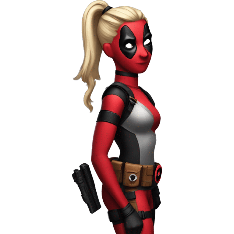 Deadpool character but she is a girl with high pony tail on top of her head emoji