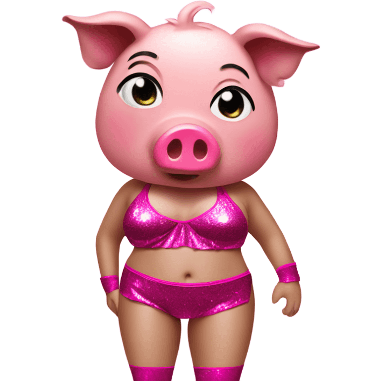 Pig with a hot pink bikini on with glitter and black thigh socks emoji