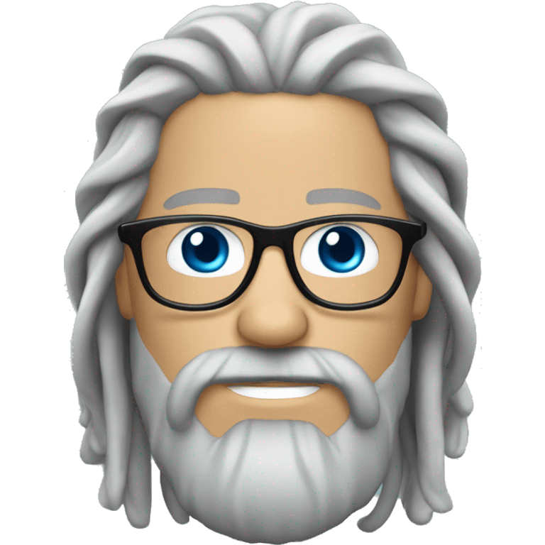 White man grey long dreadlocks blue eyes moustache glasses and goatee beard emoji