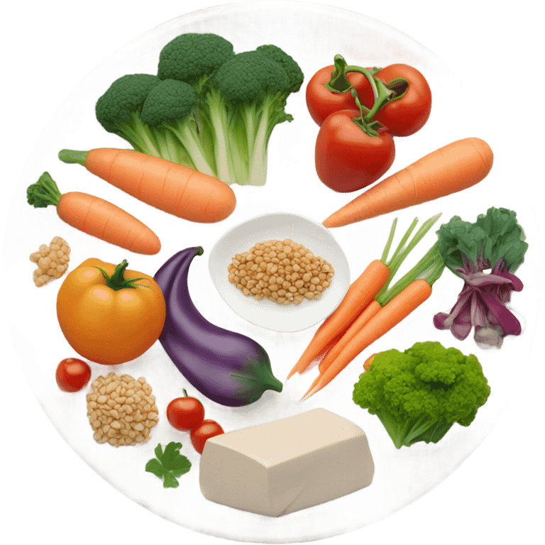 round white plate with healthy food emoji