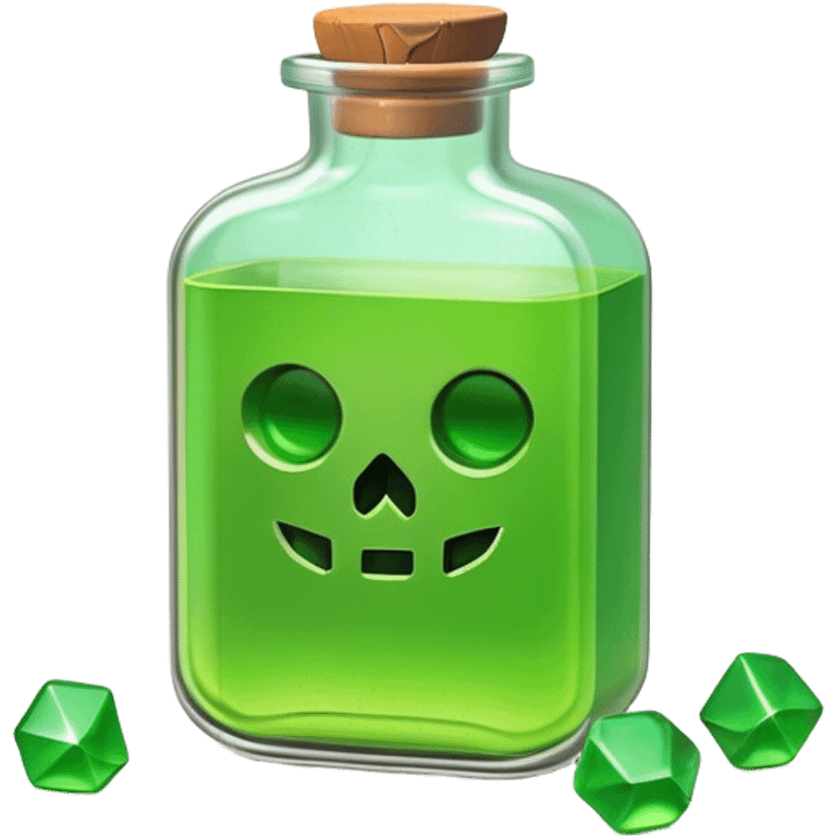 Clash of Clans aesthetic: Cinematic Playful Pixel 3D green health Potion Emoji, rendered in a 3D vector-style similar to standard emojis with minimal shading and bold, simplified shapes. A compact, distinct form with signature details, softly glowing with a pixelated adventure charm. Simplified yet unmistakably iconic, highly detailed and consistent, glowing with a soft radiance and high shine. Stylized with a touch of classic pixel-art charm and a soft glowing outline, capturing the essence of a beloved gaming relic with a friendly, playful manner! emoji