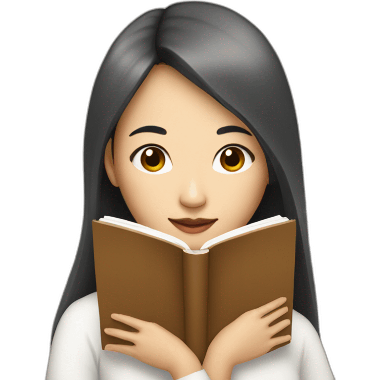 Asian woman with long hair and hold a book emoji