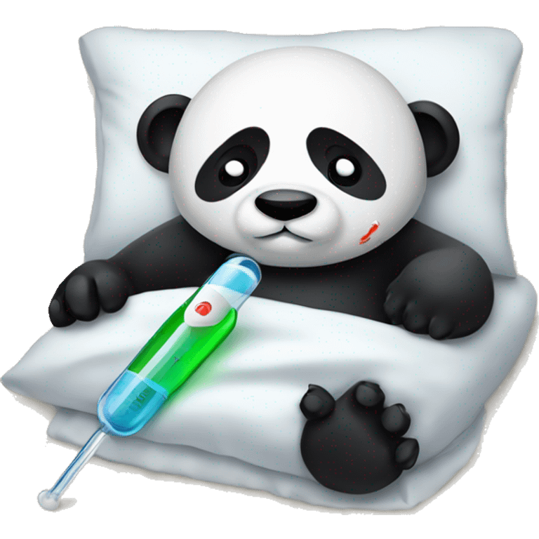 Sick Panda with fever Thermometer laying in bed emoji