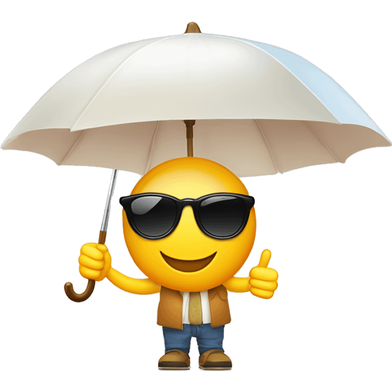 smiling thumbs up with sunglasses and a parasol and the sun shining on him emoji