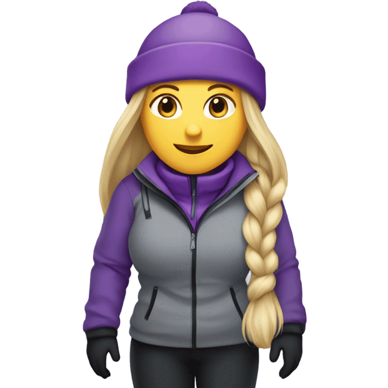 Chubby female long blonde hair skier with purpley-grey jacket and black pants showing whole body in high resolution emoji