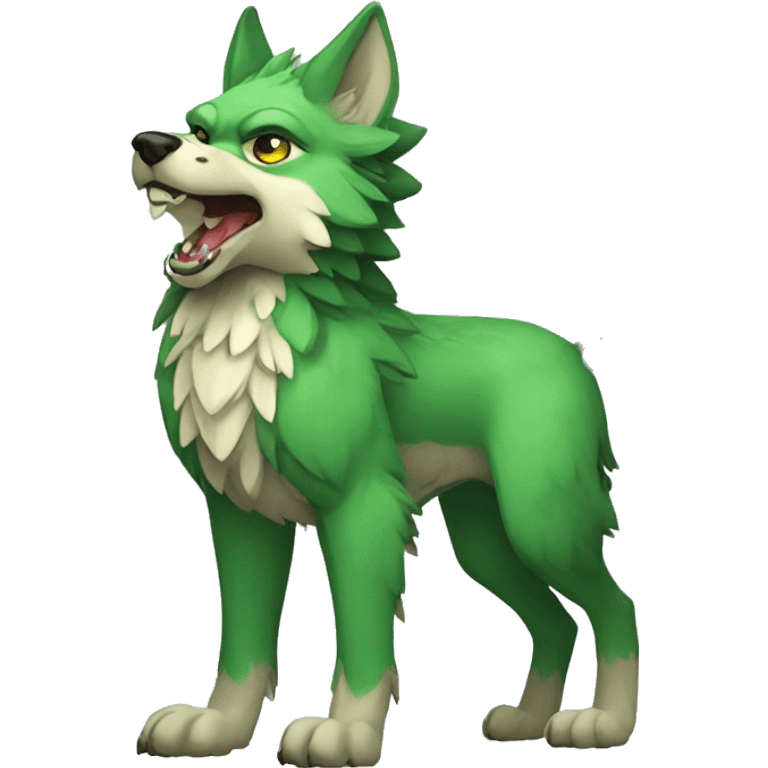 Full-body green gryphon-inspired wolf with a beak for its mouth emoji