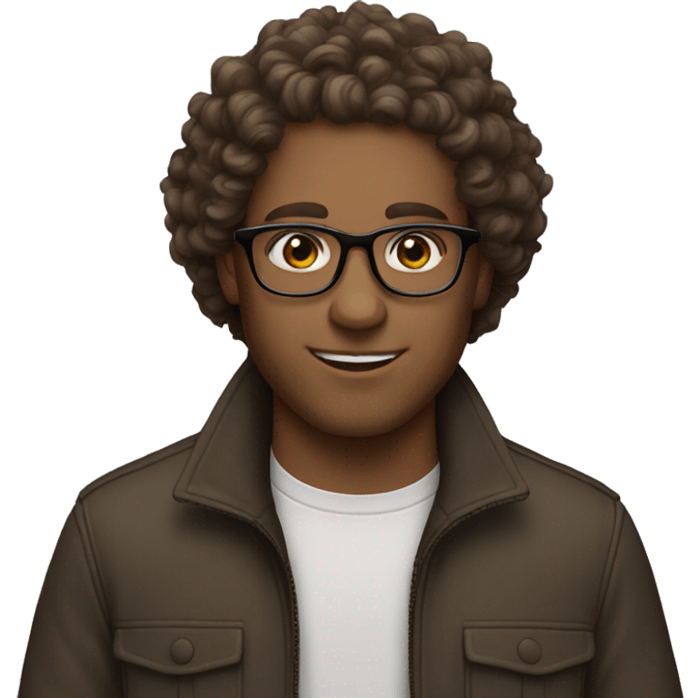 glasses brown curly hair man white emoji