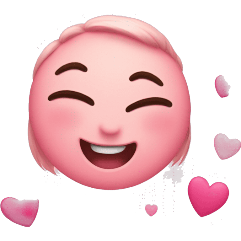 blushing emoji with pink hearts emoji