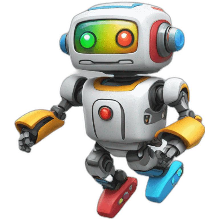 a cheerful multi-colored jumping robot emoji