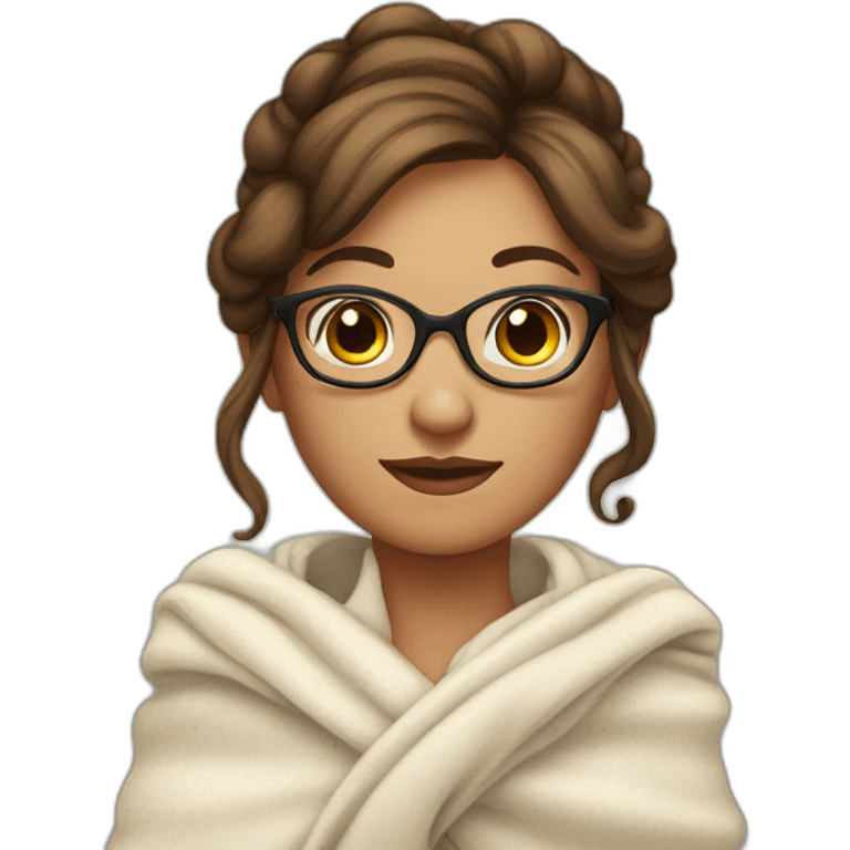 lady with blanket and brown long hair in a bun and glasses emoji