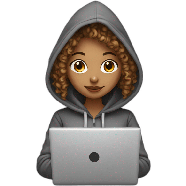 a west eastern tenage curly girl wearing a hoodie working on a laptop emoji