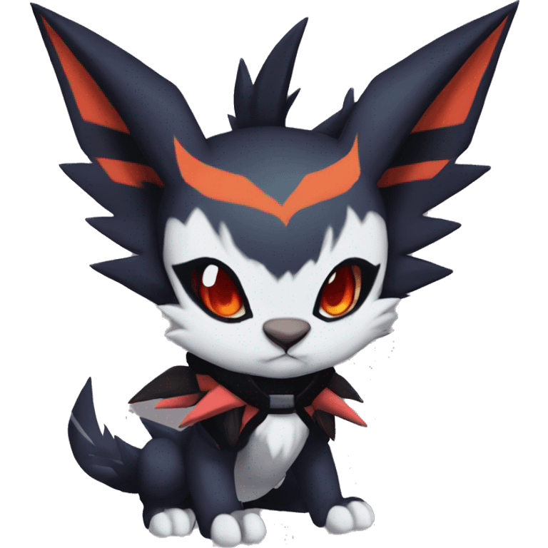 Cool Anthro Black Noivern-Absol-Litten-Pokémon with edgy stripes hoodie spiked collar punk Full Body emoji