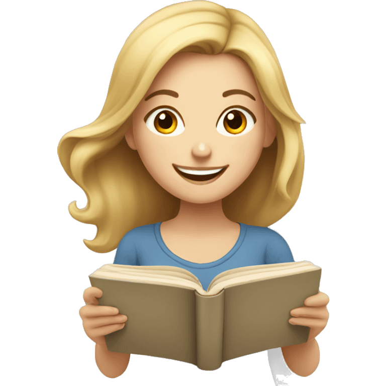 Happy white girl reading a book  emoji