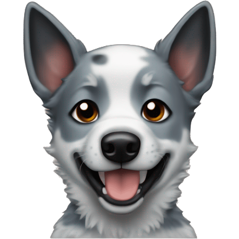 A blue heeler puppy with devil horns emoji