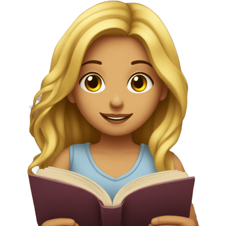 Una chica con pelo oscuro leyendo un libro cute emoji