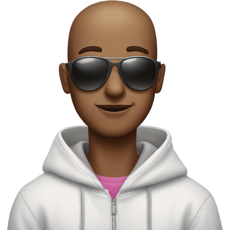 buzzcut man wearing hoodie with sunglasses on and lollipop in his mouth emoji