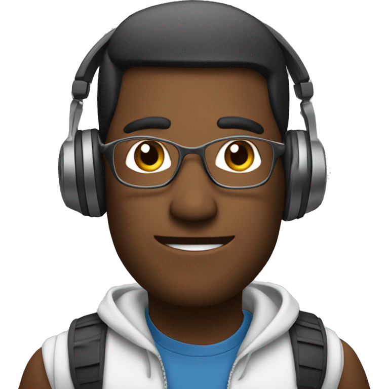 a man with a laptop phone and headphones emoji