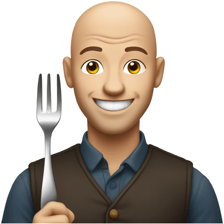 Bald man smiling with a fork emoji