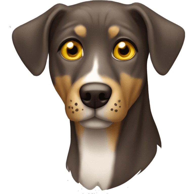 Solid Brown Catahoula leopard dog with white chest hair and yellow eyes emoji