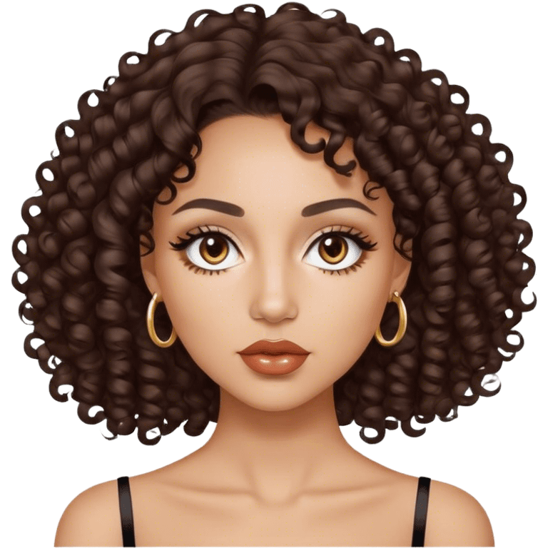 Light skin woman with curly dark Brown hair and brown eyes wearing dior emoji