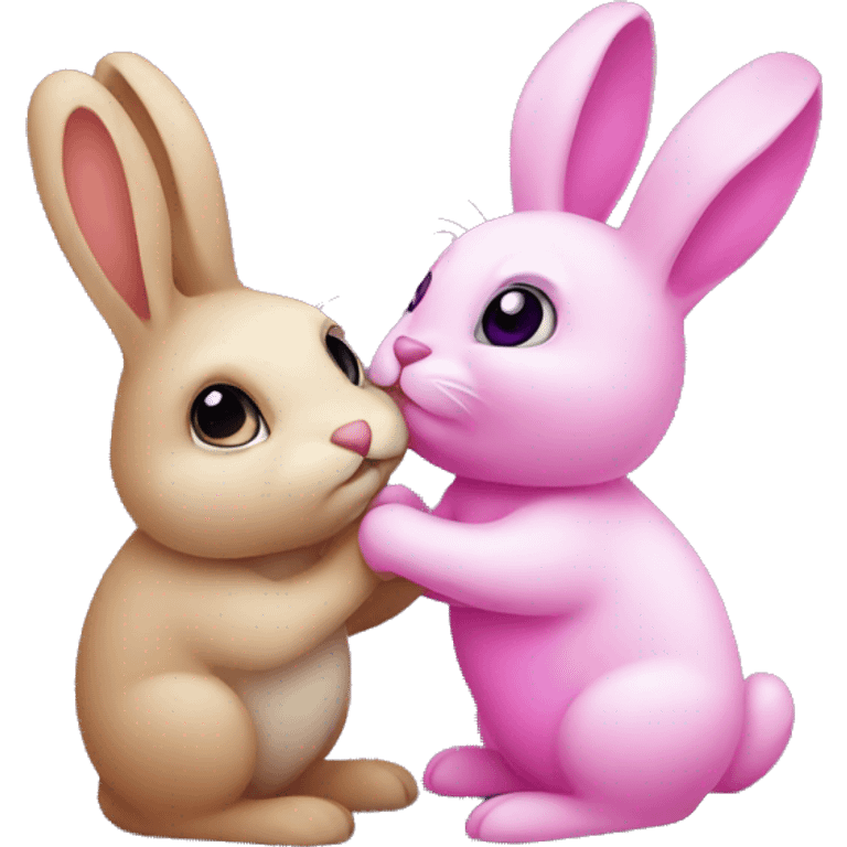 Pink bunny kissing purple bunny emoji