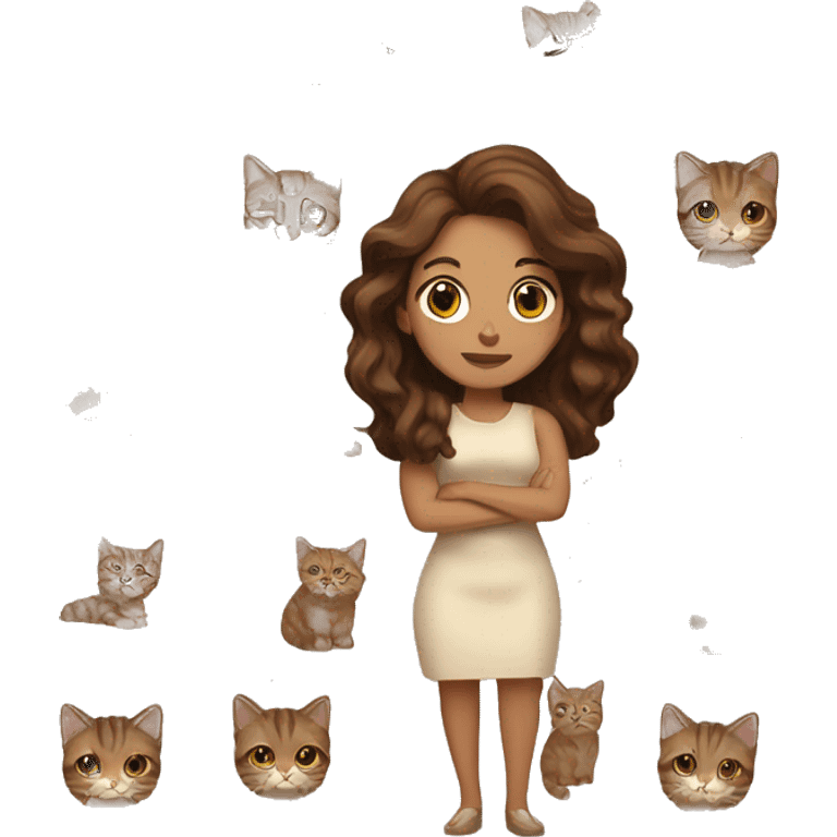 Long Brown haired Latina woman holding omg haired tabby cat emoji