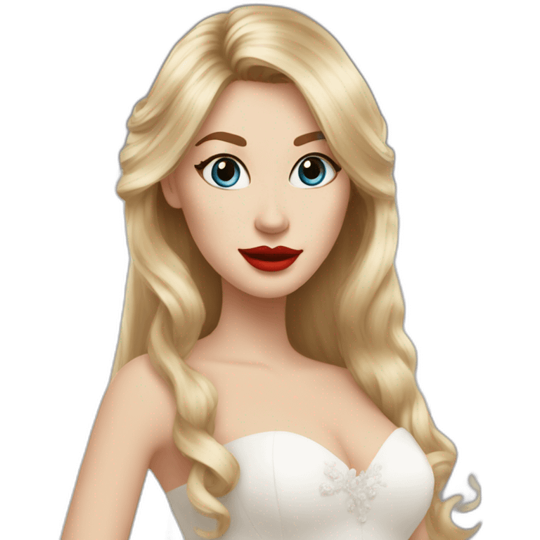 Woman blonde hair bangs blue eyes red lips, woman long brown hair both wedding dress and 13 cats emoji