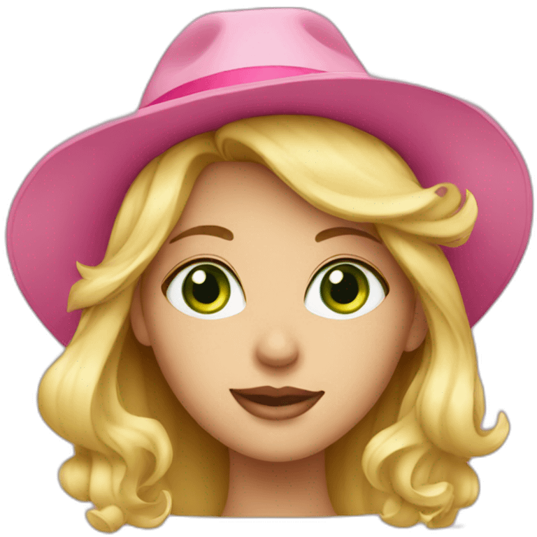 blonde with green eyes in a pink hat emoji