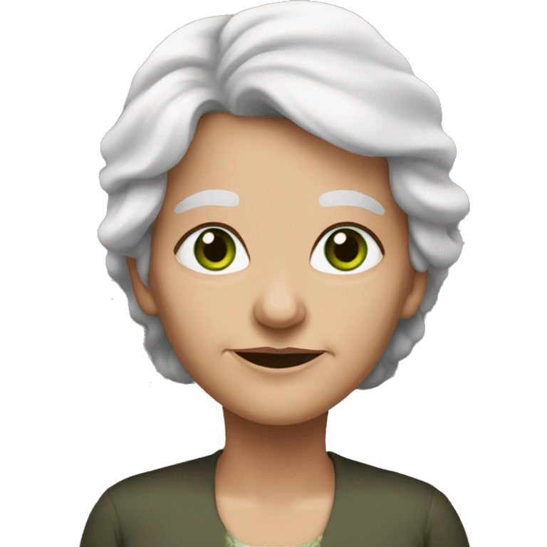 old woman, straight long salt and pepper hair, fair skin, green eyes emoji