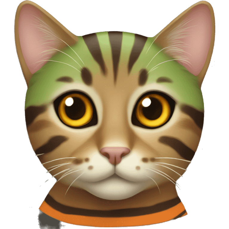 green-brown striped cat with bright orange nose  emoji