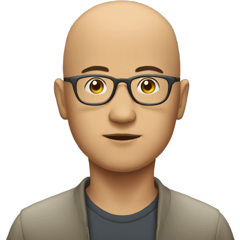  a bald, Asian man, deep in thought, wearing glasses emoji