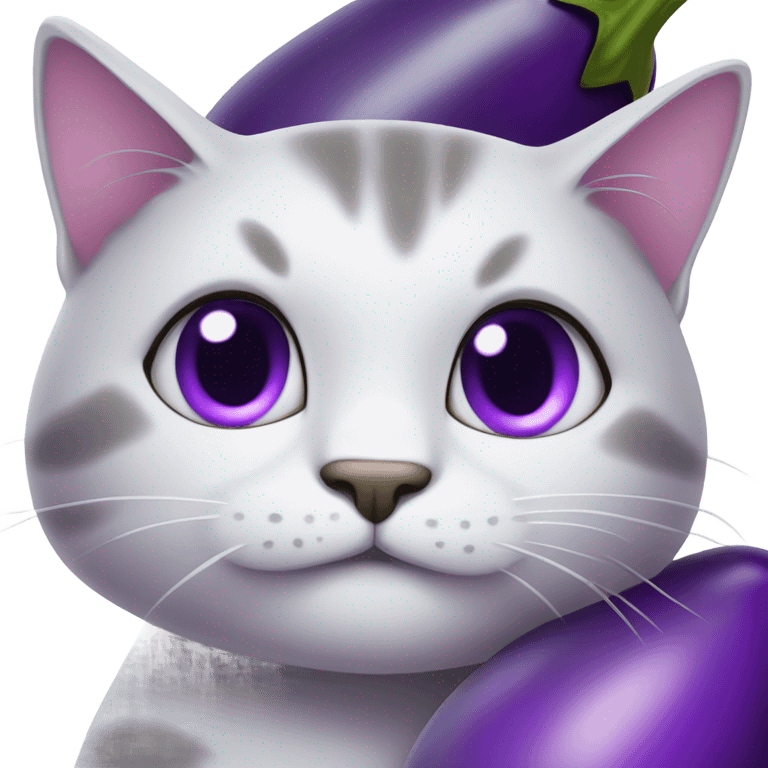 Cat holding eggplant emoji