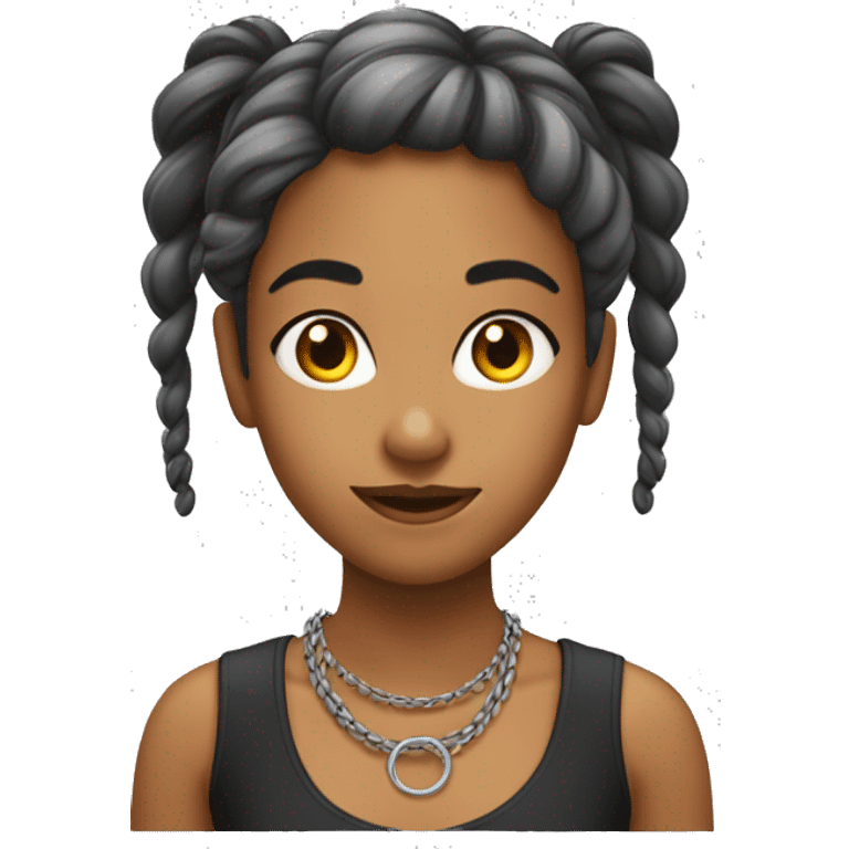 chica con trenza de pelo negro y aros plateados en las orejas emoji