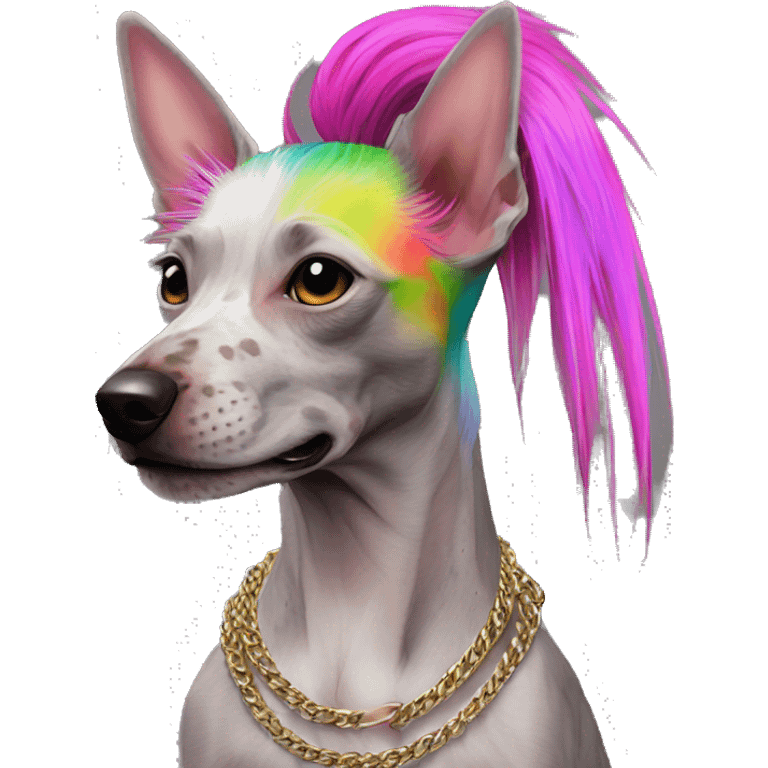 Punk Chinese crested dog neon rainbow hair gold chain punk piercings tattoos punk ear piercings emoji