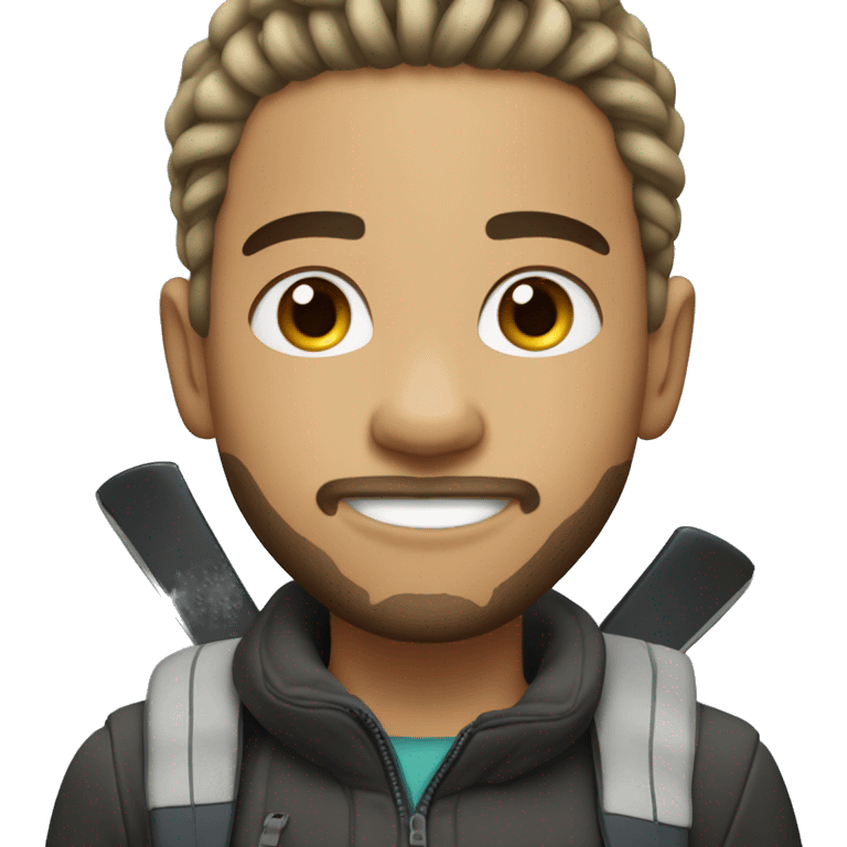 semi light skinned boy with short braids, dark hair, with goatee beard style, riding ski emoji