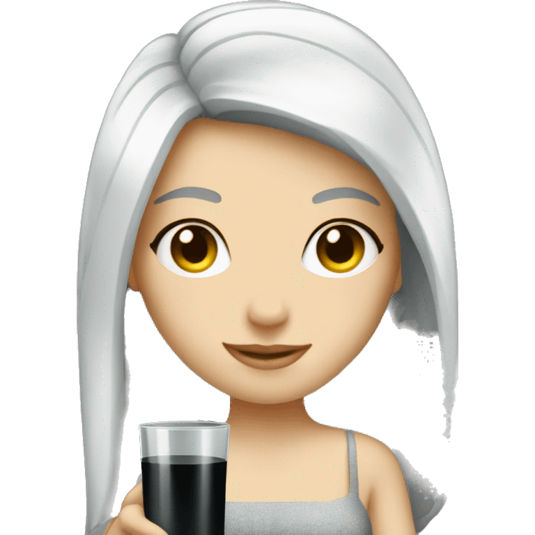 Pale girl with long black hair holding cocktail emoji