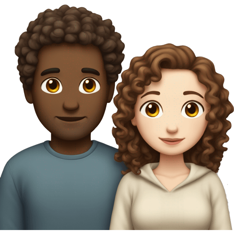 Curly girl white skin and with brown hair cozy cuddling with her not curly husband with white skin with straight  brown hair  emoji