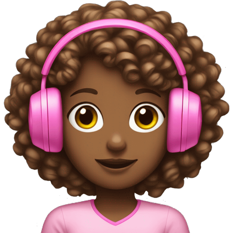 Girl with curly hair that has a pink gaming headset that has cat ears  emoji