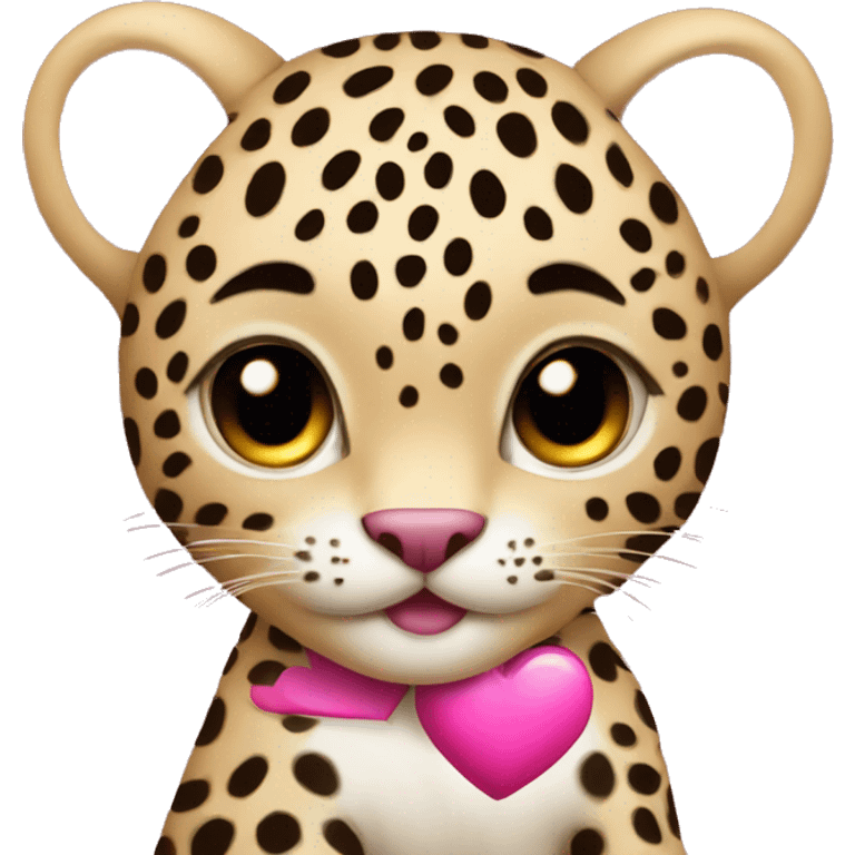 Baby leopard holding a pink heart  emoji