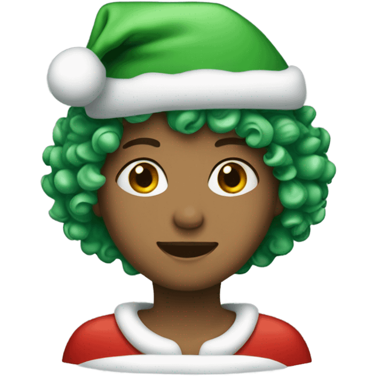 Person short curly green hair in a Santa hat  emoji