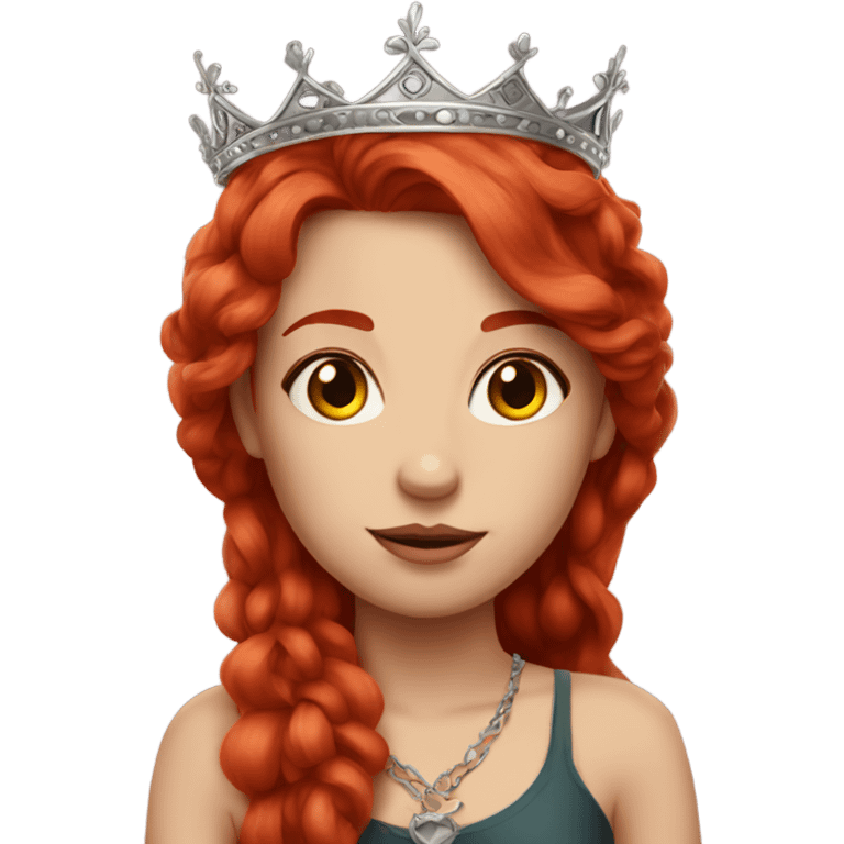 Beautiful girl, long red hair and tattoos and a crown emoji