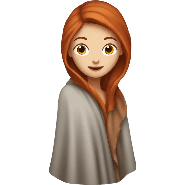 White girl with auburn hair inside blanket emoji